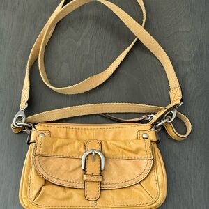 FOSSIL Leather/Canvas Mustard Crossbody Bag